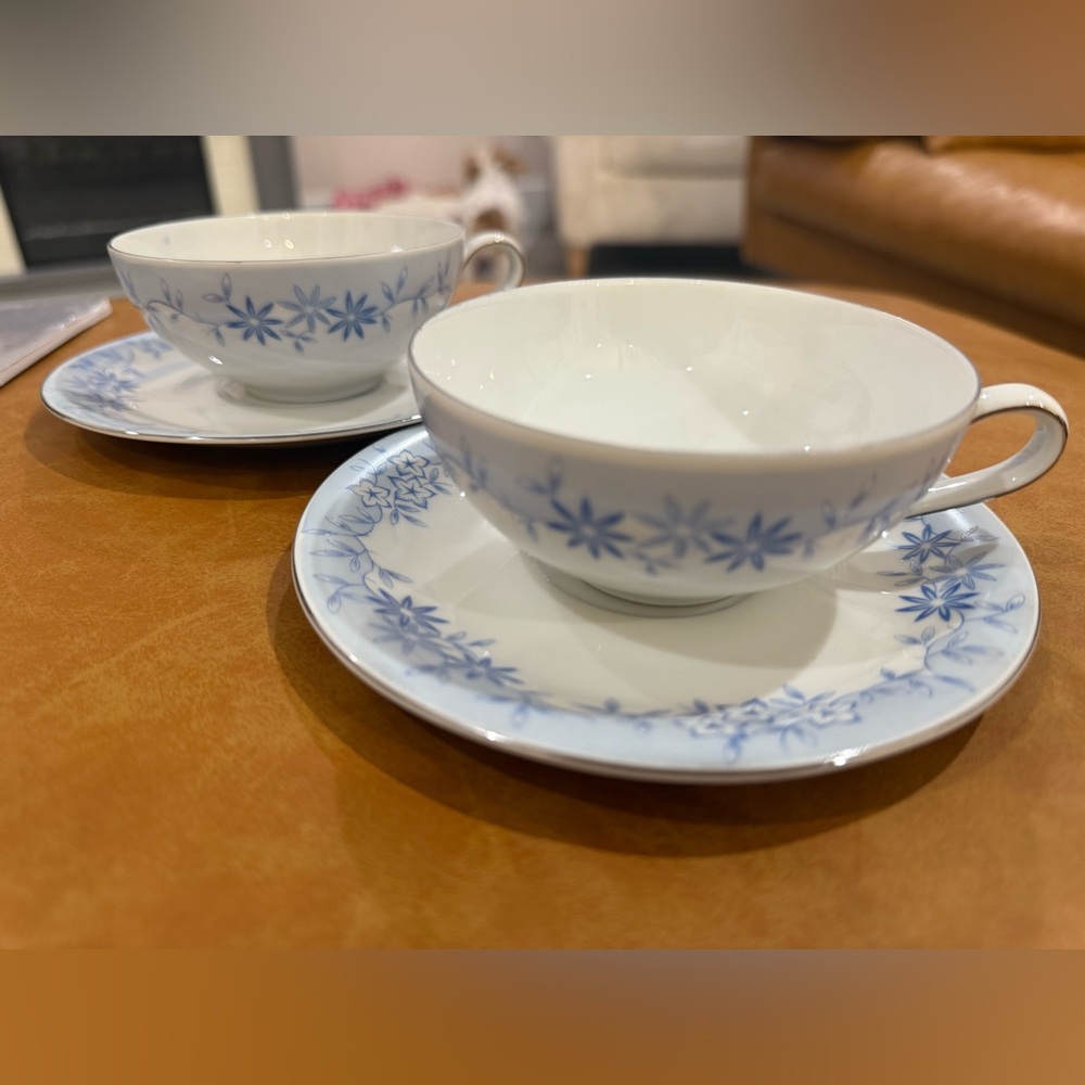 Vintage Rhapsody Blue Floral Teacup and Saucer Set